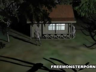 Pieptoasa al 3-lea desen animat gagica inpulit greu în aer liber de o zombi