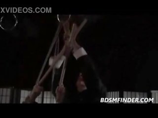 Δεμένα shibari suspended και δείρουν