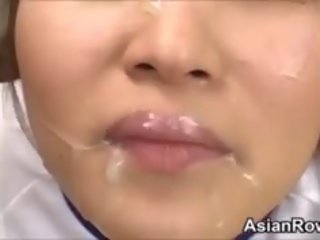 Ošklivý asijské dívka dostane zneužívány a cummed na