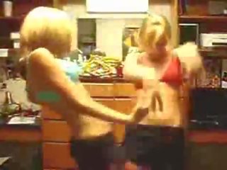 Two Teens Dancing In Their Skirt And Bra