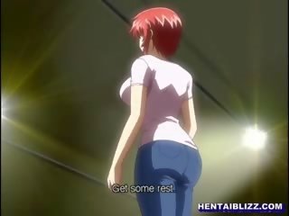 Ikadena hentai redhead makakakuha ng whipped at gangbanged