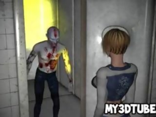 3D Cartoon Blonde Babe Getting Fucked By A Zombie