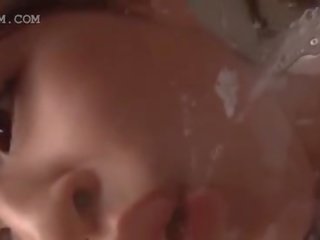 Cute japanese teen swallowing and spitting hot jizz